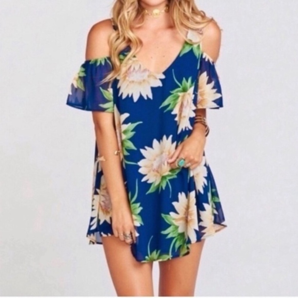 Show me your Mumu dress birdie sunflower ruffle deep v draped mini, size X